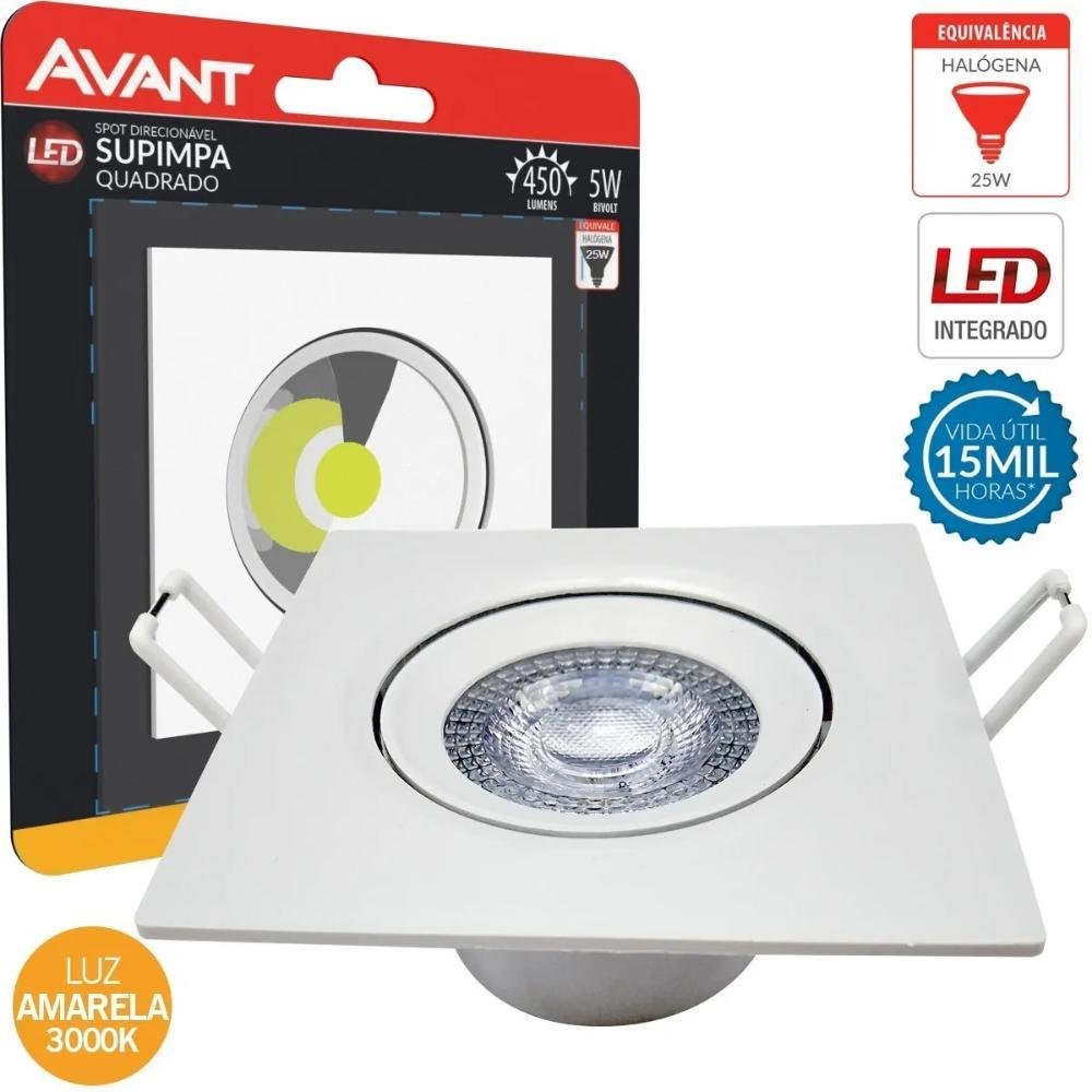 SPOT DIRECIONAVEL LED SUPIMPA 5W BIVOLT QUA AM 450 LUMENS 3000K AVANT REF: 865020579 AVANT